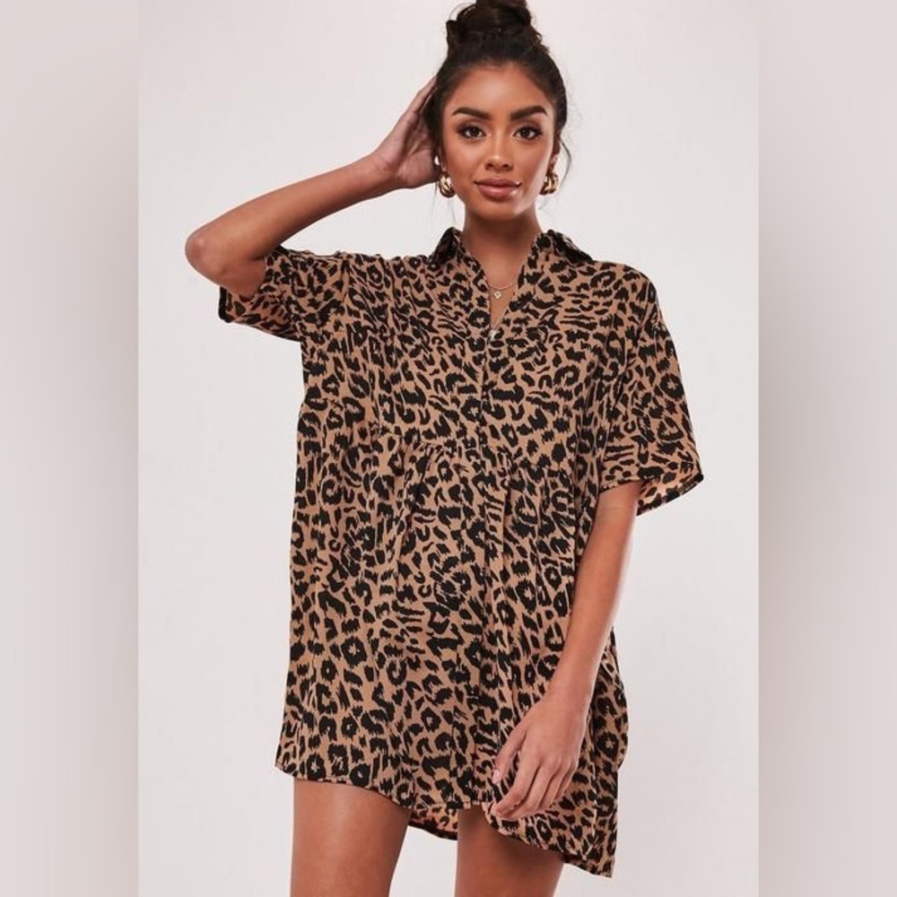 🛍️NWOT Missguided oversize Smock Dress leopard cheetah animal print short sleeve